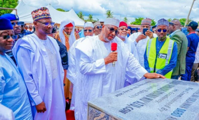 Governor of Nasarawa State,Engr. Abdullahi Sule, during  the opening of  renovated Akwanga Youth Centre and phase two township road in Akwanga